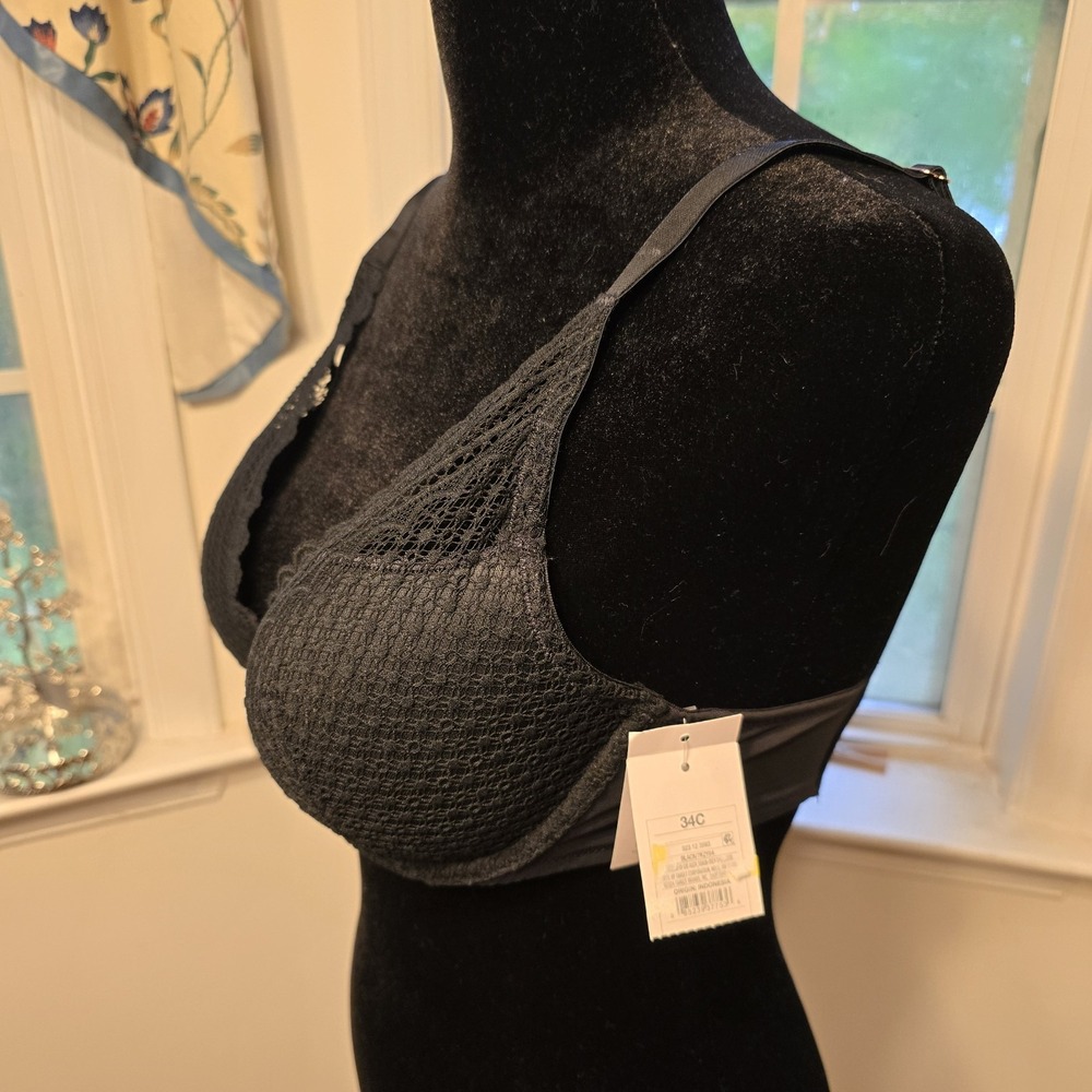 Lace Plunge Bra Unlined Wireless Everyday Comfort Bra 34C NWT Pretty - Picture 2 of 7